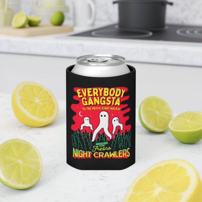 Everybody Gangsta Til the Pants Start Walkin Fresno Nightcrawlers // Cute Cryptid Gift, Cryptozoology, Fortean Accessory, Drink Can Cooler image 7