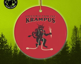 Greetings from the Krampus Ceramic Ornament, Cryptid Gift, Folklore, Xmas Tree, Christmas Tree, Cryptozoology, Fortean, Introvert