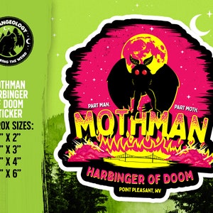 Mothman - Harbinger of Doom! // Cryptid Sticker, Merch, Accessories, Cryptozoology, Weird, Strange, Fortean, Gift