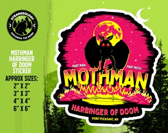 Mothman - Harbinger of Doom! // Cryptid Sticker, Merch, Accessories, Cryptozoology, Weird, Strange, Fortean, Gift