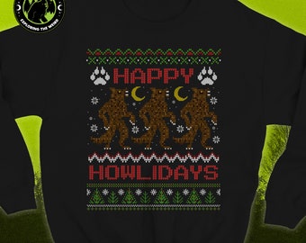 Happy Howlidays // Funny Mothman Ugly Cryptid Christmas Xmas Dogman Werewolf Rougarou Sweater Sweatshirt