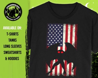 Mothman 4th of July American Flag Independence Day Shirt // T-shirts, Tank Tops, Longsleeves, Sweatshirts & Hoodies, Cryptid Gift, Fortean