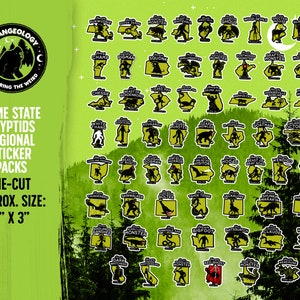 Home State Cryptids Regional USA Sticker Packs // Cryptid Sticker, Merch, Cryptozoology, Weird, Strange, Fortean, Gift, Accessories