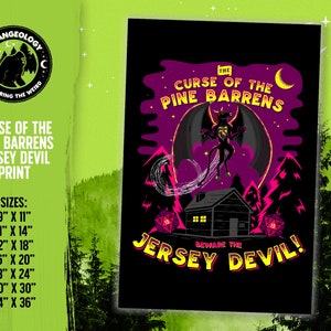 It's the Curse of the Pine Barrens... Beware The Jersey Devil! // Cryptid Poster, Cryptozoology, Weird, Strange, Fortean, Wall Art, Gift