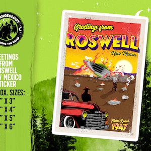 Greetings From Roswell New Mexico Die-Cut Sticker // Alien, UFO Crash, Extraterrestrial, Fortean Gift, Cryptids, UFOlogy, Flying Saucer