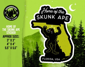 Hogar del simio Skunk - Florida USA // Cryptid Sticker, Merch, Accesorios, Criptozoología, Weird, Strange, Fortean, Gift