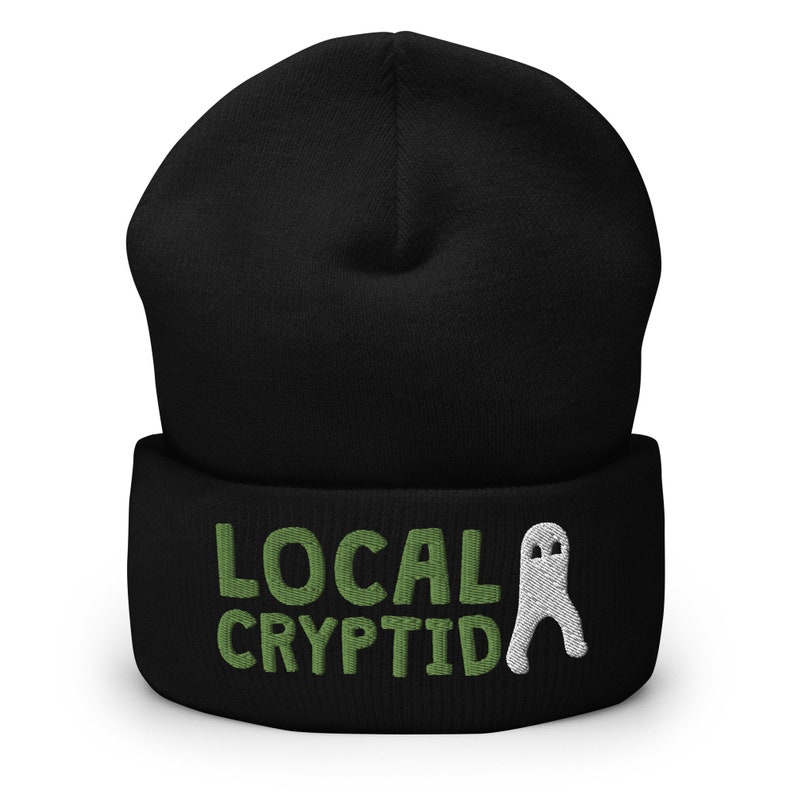 Local Cryptid Cuffed Beanie // Winter Hat, Embroidered Beanie, Cryptid, Cryptozoology, Fortean, Introvert Gift image 2