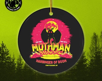 Mothman Harbinger of Doom // Holiday Christmas Ceramic Ornament, Cryptid Gift, Xmas Tree, Cryptozoology, Fortean, Introvert