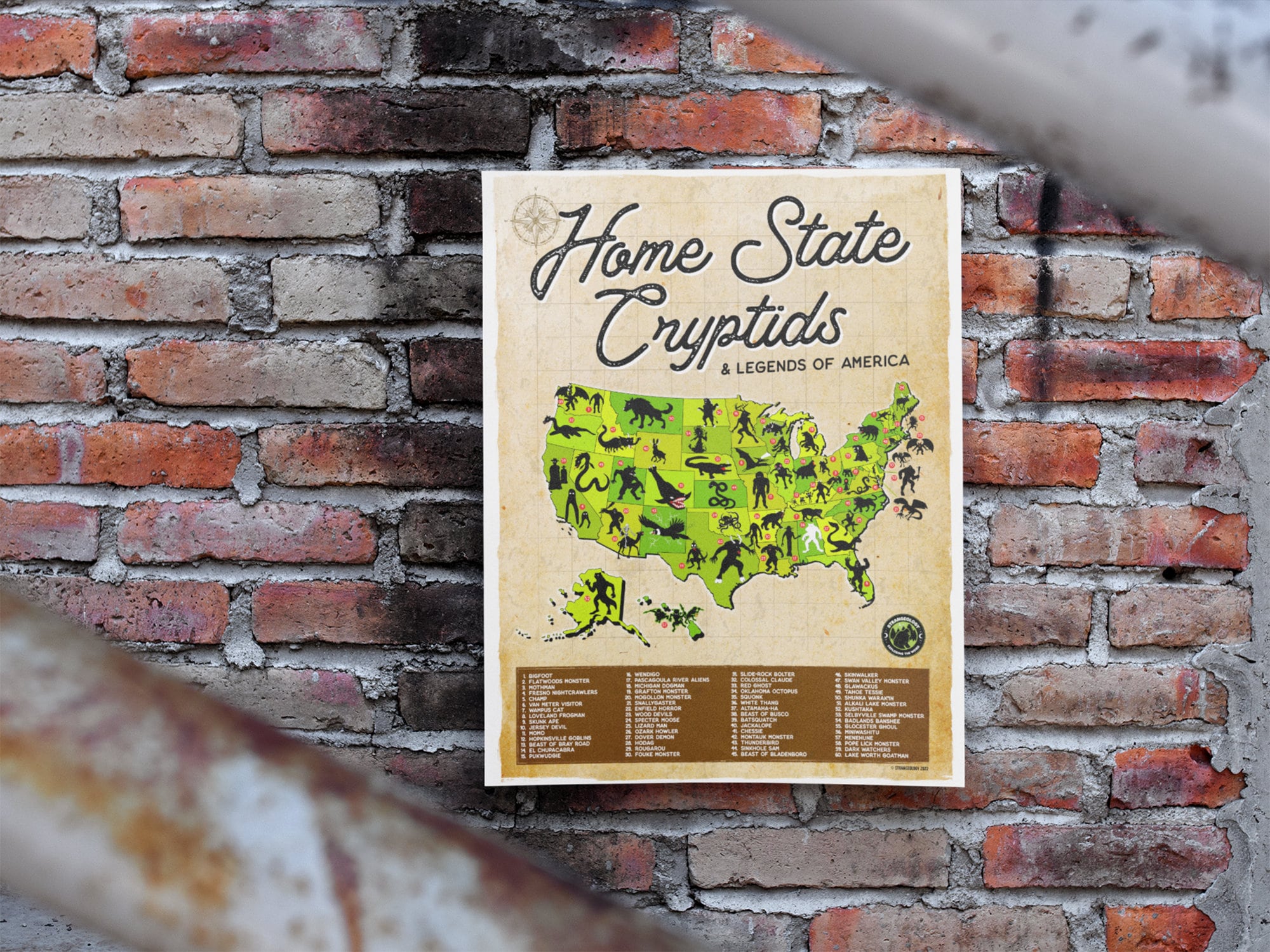 Home State Cryptids of America Map, Cryptozoology Art Poster - Etsy