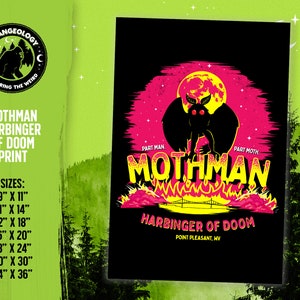 Mothman - Harbinger of Doom! // Cryptid Poster, Merch, Accessories, Cryptozoology, Weird, Strange, Fortean, Wall Art, Gift