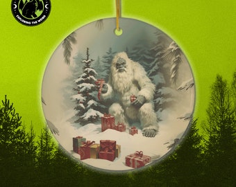 Yuletide Yeti, Abominable Snowman, Bigfoot Cryptid, Folkore, Christmas Ceramic Ornament, Fortean Gift, Xmas Tree, Cryptozoology