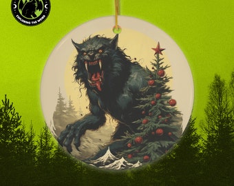 Dogman, Werewolf, Rougarou, Holiday Christmas Ceramic Ornament, Cryptid Gift, Xmas Tree, Cryptozoology, Fortean, Introvert, Accessory