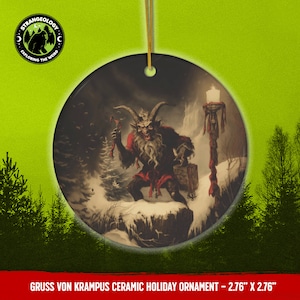 Gruss Von Krampus Holiday Greetings Christmas Ceramic Ornament, Cryptid Gift, Xmas Tree, Christmas Tree, Cryptozoology, Fortean, Introvert