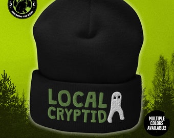 Local Cryptid Cuffed Beanie // Winter Hat, Embroidered Beanie, Cryptid, Cryptozoology, Fortean, Introvert Gift