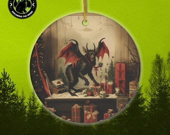 The Jersey Devil Is Home for the Holidays, Cryptid, Folkore, Christmas Ceramic Ornament, Fortean Gift, Xmas Tree, Cryptozoology