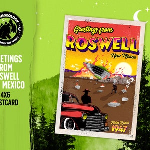 Greetings From Roswell New Mexico 4x6 Postkarte // Alien, UFO Crash, Extraterrestrial, Fortean Gift, Greeting Card