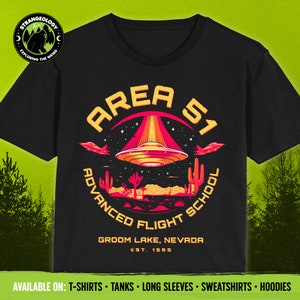 T-Shirt Biologica Area 51 - Uomo/Donna In Cotone Organico Con Stampa Alieno E UFO, Teoria Cospirazione
