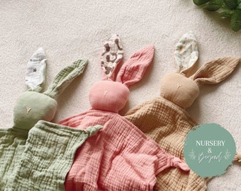 Cotton Bunny Muslin Comforter with Patterned Ears | Newborn Gift | Baby Comforter