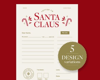 Letter to Santa Claus Printable, Christmas Wish List, Dear Santa, Santa Mail, Instant Download, Letter to Santa for children to fill in