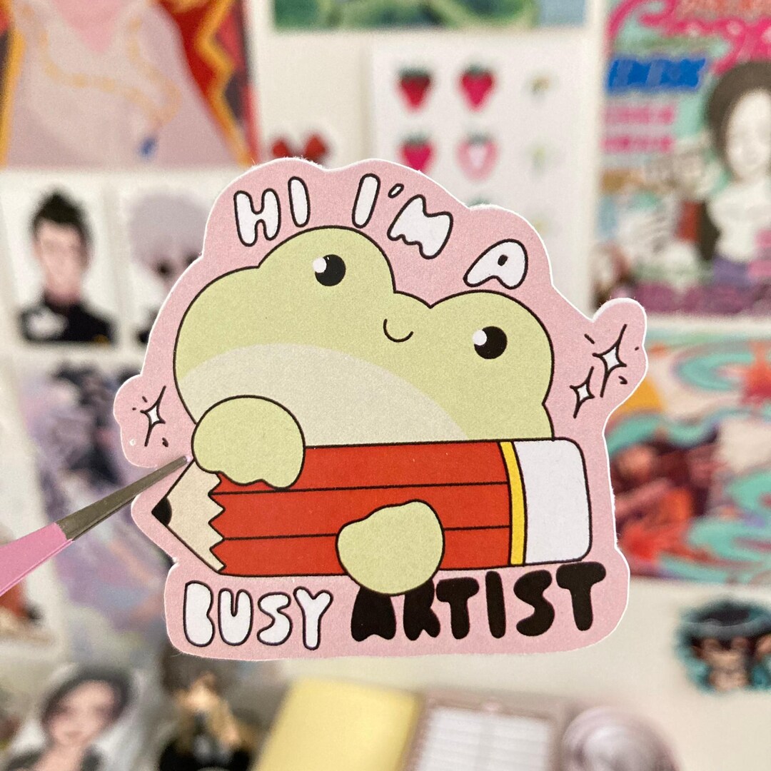 Hi I'm a Busy Artist Vinyl Sticker | Cute Frog Sticker | Art Stickers ...