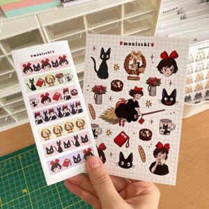 Cute Witch Girl and Black Cat Sticker Sheet and Washi Sticker | Kawaii Stickers | Anime Inspired Fanart