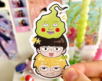 Naklejka winylowa inspirowana anime "Psychic Boy" | Fanart anime | Naklejki z postaciami Kawaii | Mob, Reigen i Dimple
