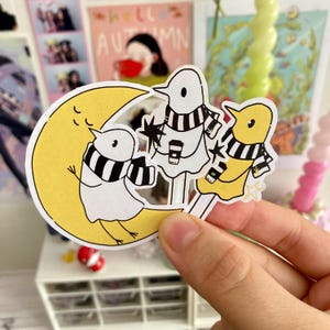 Set di adesivi Punpun Bird a tema luna e caffè / Adesivi per uccelli carini / Decalcomania in vinile impermeabile / Adesivi per animali kawaii
