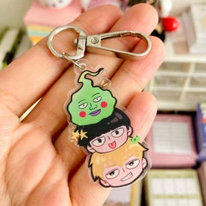 Psychic Boy Anime Inspired Acrylic Keychain | Mob, Reigen and Ekubo Cute 2&#39;&#39; Anime Keychain | MP100 Double Sided Acrylic Charm