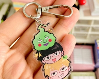 Portachiavi in acrilico ispirato agli anime di Psychic Boy / Portachiavi carino anime da 2'' Mob, Reigen ed Ekubo / Ciondolo in acrilico bifacciale MP100
