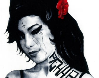 Amy Winehouse originalmålning | Röd | Porträttkonst | Gotisk konst | Kändistryck | Musikmålning | Musikerkonst | Oljemålning | Cool konst