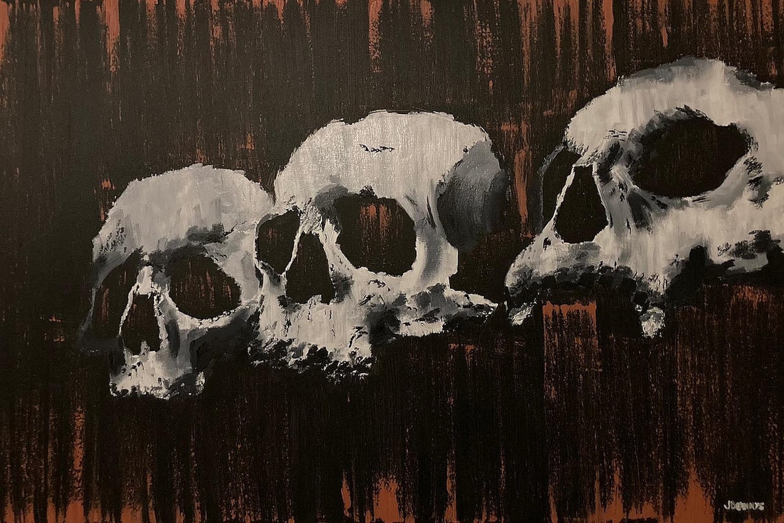 Triple Skull Original Oil Painting on 36x24 canvas Etsy