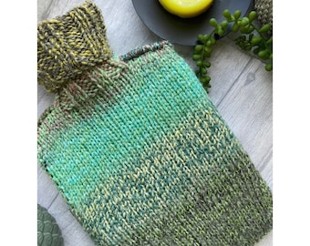 Fern - Green Ombré Stripe Hot Water Bottle Cover | Hand Knitted Hot Water Bottle Cover (With or Without Bottle) | Hot Water Bottle Cosy