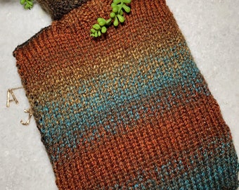 Autumn - Brown Orange Blue Hot Water Bottle Cover | Hand Knitted Hot Water Bottle Cover (With or Without Bottle) | Hot Water Bottle Cosy