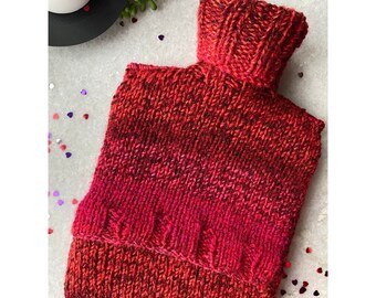 Valentina - Red Stripe Hot Water Bottle Cover | Hand Knitted Hot Water Bottle Cover (With or Without Bottle) | Hot Water Bottle Cosy