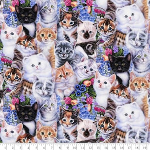 Stacked Cats Cotton Fabric- 100% Cotton/ by the yard- fat quarters