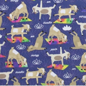 Happy Goat Yoga Cotton Fabric- Fat Quarters 1/4 yard, continuous cut - By the Yard- 100% Cotton