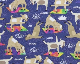 Happy Goat Yoga Cotton Fabric- Fat Quarters 1/4 yard, continuous cut - By the Yard- 100% Cotton