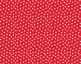 Tiny Stars on Red Cotton fabric - 100% Cotton - continuous cuts Patriotic