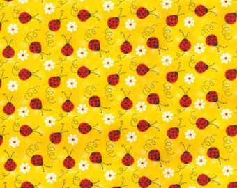 Ladybugs On Yellow- 100% Cotton