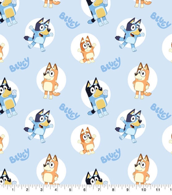 Bluey Light Blue Flannel Fabric by the Yard 100% Cotton Bingo Bandit Chilli  Dog Dogs Characters Toddler 