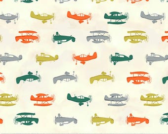 Up Up and Awoof Airplane Fabric - 100% Cotton - Sky - Plane - Flight - Boy - Clouds -Continuous Cuts