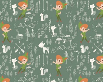 Peter Pan Forest Fabric By Half Yard, Fat Quarter, Peter Pan Woods Cotton Fabric, 1/2 Yards are Continuous