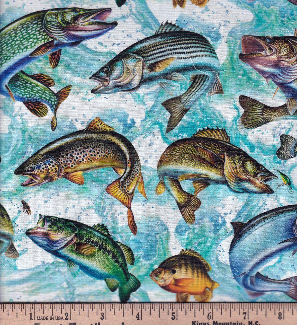 Cloth Fish Freshwater Fish 100% Cotton Fabric- Continuous Cuts- Fast Shipping ...