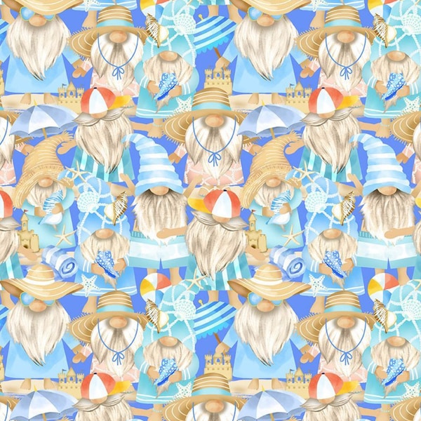 Beach Gnomes Cotton Fabric-  Fat Quarters and continuous cuts - 100% Cotton - Timeless Treasures