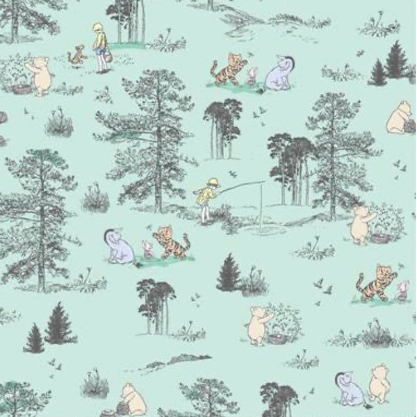 Winnie the Pooh Bear Fabric scenic Forest Cotton Fabric- 1/4 yard, 1/2 yard, - Fat Quarter - 100% Cotton - continuous cuts