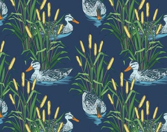 Ducks and Cattails cotton fabric- Continuous cuts- 100% Cotton-
