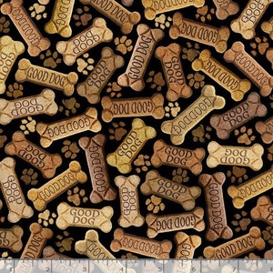 Tossed Bones on Black Cotton fabric - Fat Quarters - By the 1/2 Yard- 100% Cotton - Continuous Cuts - Timeless Treasures