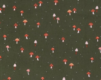 Green Darling Mushrooms cotton fabric- By the Yard- 100% Cotton - Fabric - cut to size