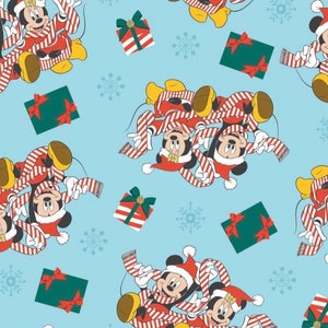 Mickey and Friends Christmas Stripes cotton fabric- 1/4 yard, 1/2 yard- Fat Quarter - 100% Cotton - continuous cuts