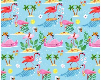 Dear Stella Flamingo Cotton Fabric-  Fat Quarter - 100% Cotton - Fabric Sidestroke Boogie Beachparty Fabric